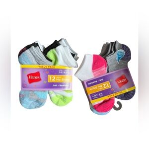 Hanes Girls' No Show Socks Value Pack 2 sets